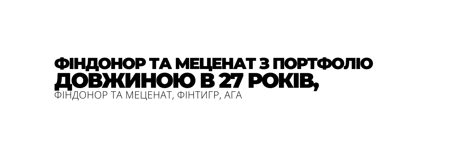 ФІНДОНОР ТА МЕЦЕНАТ З ПОРТФОЛІО ДОВЖИНОЮ В 27 РОКІВ ФІНДОНОР ТА МЕЦЕНАТ ФІНТИГР АГА