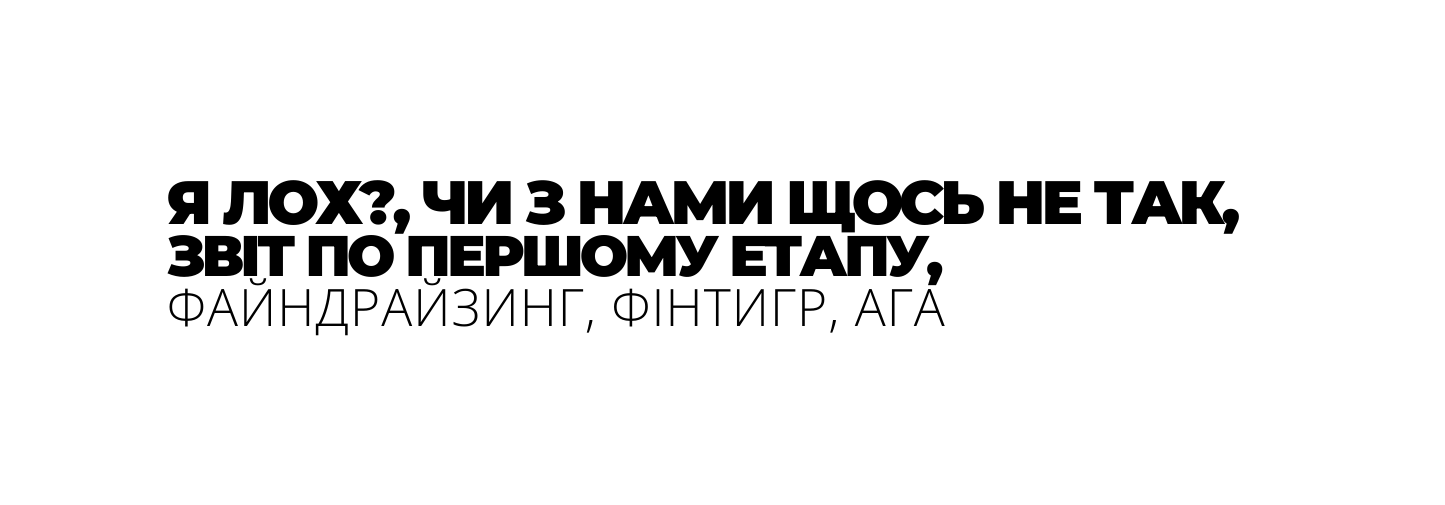 Я ЛОХ ЧИ З НАМИ ЩОСЬ НЕ ТАК ЗВІТ ПО ПЕРШОМУ ЕТАПУ ФАЙНДРАЙЗИНГ ФІНТИГР АГА